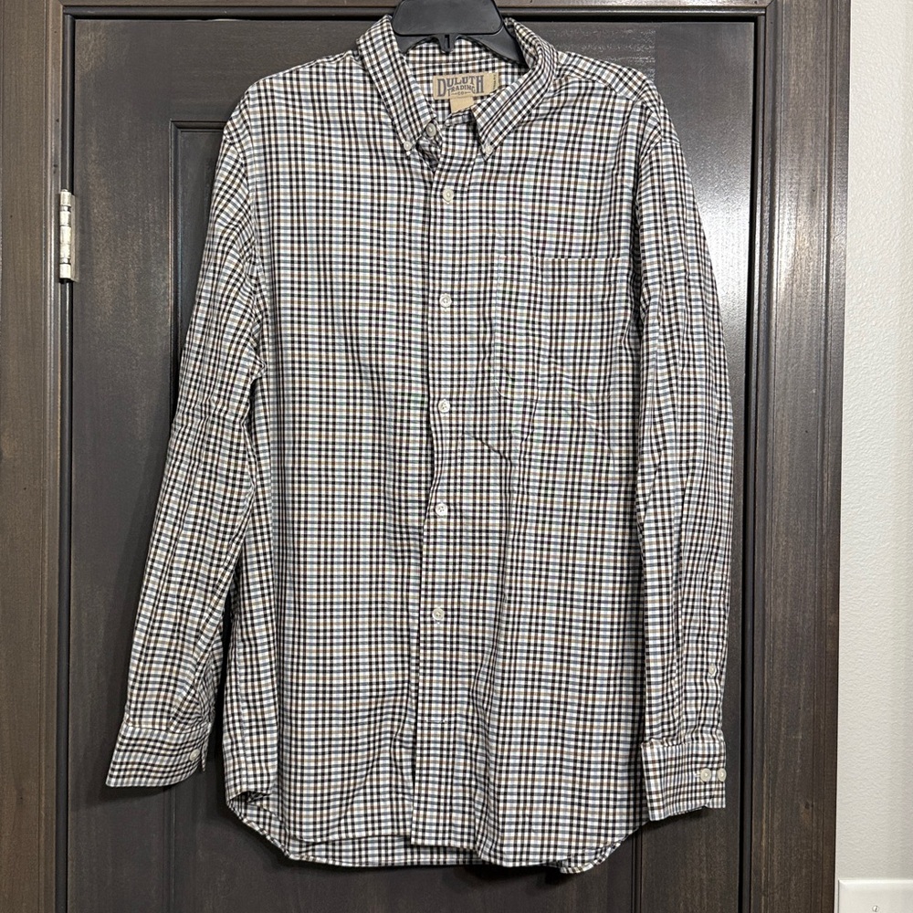Duluth Trading Co Mens XL Plaid Long Sleeve Button Up Shirt Cotton Trim Fit